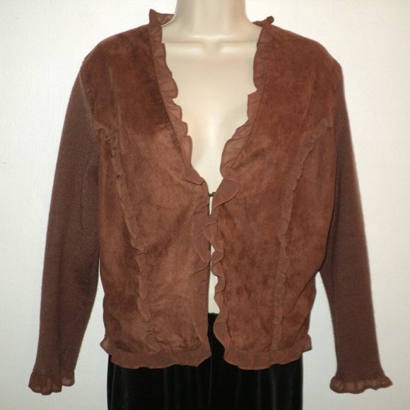 Bagatelle Size L Cardigan Sweater Brown Knit/Suede - Picture 1 of 4